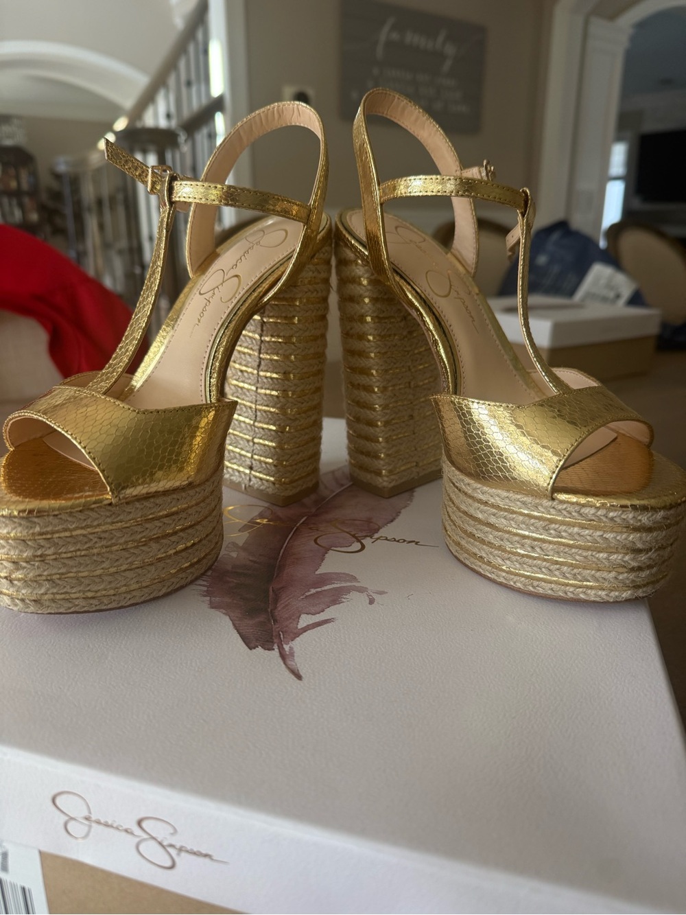 Jessica Simpson Ameeka Metallic Gold Platform Espadrille Heels